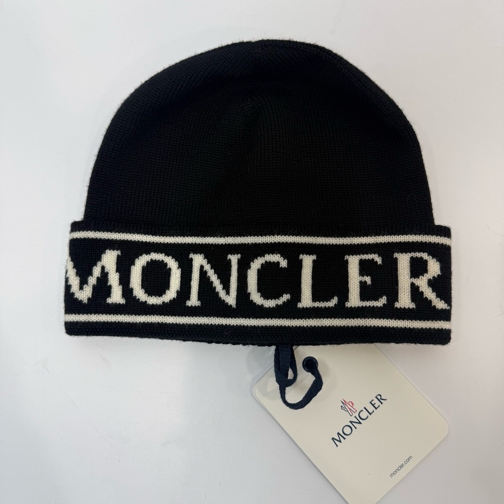 Moncler Black and White Logo Beanie